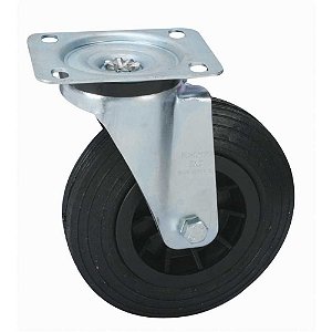 Rodízio giratório médio 8" de borracha maciça preto GSA 82 PMN SCHIOPPA