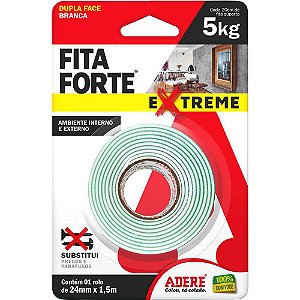 Fita dupla face 24mm x 1,5m espuma branca de polietileno Fita Forte Áreas Extreme ADERE