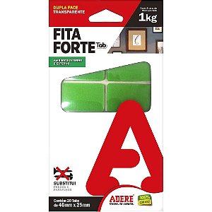 Fita dupla face acrílica 40mm x 25mm transparente cartela com 20 tabs Fita Forte TAB ADERE