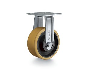 Rodízio fixo industrial leve 5" de poliuretano amarelo FIR 514 UFN RODCAR