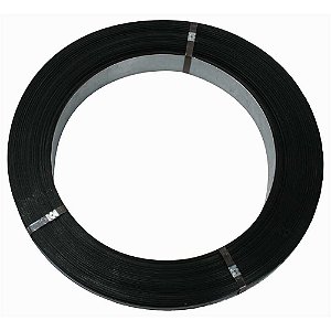 Fita de aço para embalagem 19,00mm x 0,50mm laqueada preta rolo com +/- 42kg SIGNODE