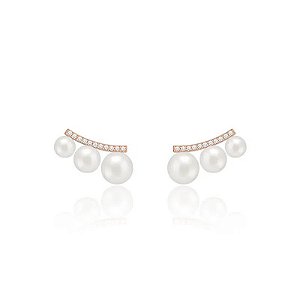 Brinco em Ouro Rosé com Diamante e Pérola