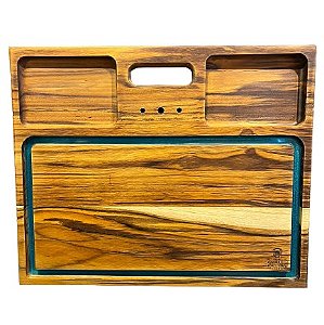Tábua para Churrasco Resinada Teca com Garfo Tridente Petisco 40x49 Personalizável