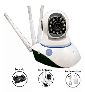 Camera De Segurança Robozinho Baba Eletronica Wifi Sem Fio 3 Antenas, Onvif, Audio, Infravermelho Auto Traking Via Celular