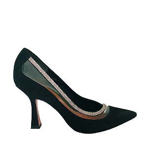 Scarpin nobuck com vinil e cristal