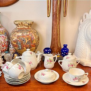 Conjunto para chá porcelana Canelada