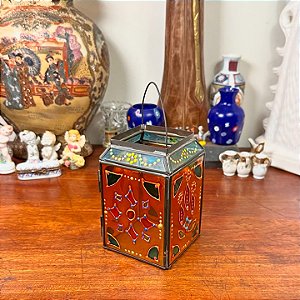 luminária porta velas em vidro e metal