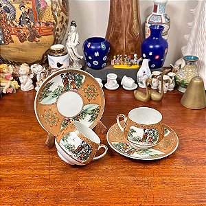 Par de elegantes xícaras de café decoração oriental