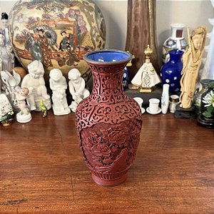 Antigo Vaso Cloisonne com laca chinesa.