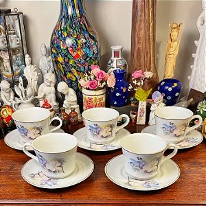 Conjunto 5 xícaras de chá, porcelana Germer.
