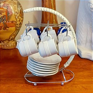 Conjunto 6 xícaras de café em porcelana branca.