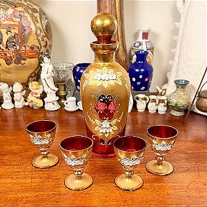 Licoreira e 4 taças de cristal veneziano.