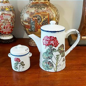 Bule e Açucareiro em Porcelana com Estilo de Ágata.