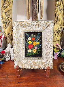 Quadro Floral em Óleo com Moldura de Madeira