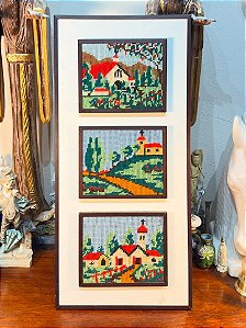 Quadro Triplo de Paisagens em Tapeçaria.