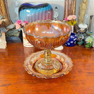 Compoteira com Prato de Apoio Carnival Glass