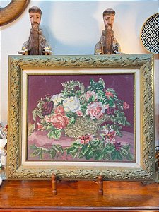 QUADRO TAPEÇARIA CESTO DE FLORES.