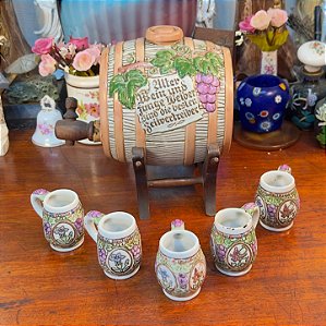ANTIGO CONJUNTO BARRIL E CANECAS CERAMARTE