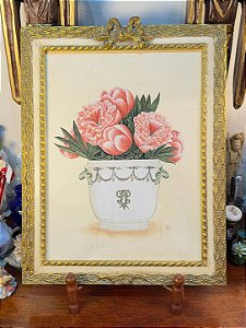 QUADRO ANTIGO VASO DE PEÔNIAS.