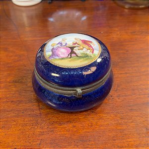 PORTA JÓIAS ANTIGO EM PORCELANA AZUL COBALTO