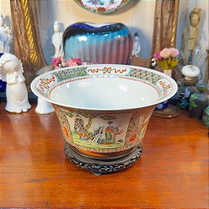 TIGELA CENTRO DE MESA EM PORCELANA CHINESA FAMÍLIA ROSA