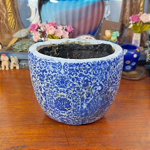 Cachepot Antigo craquelado Azul e Branco.
