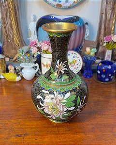Vaso Bojudo Oriental em Metal Cloisonné