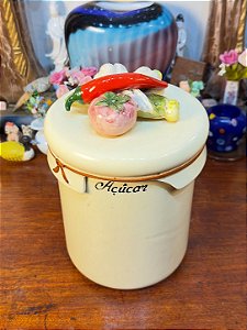 Pote em Cerâmica com Puxador Legumes