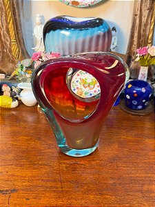 Vaso Cestinha em Vidro Artístico Estilo Murano