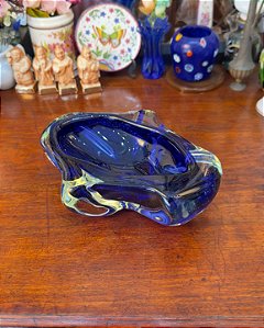 Centro de Mesa em Cristal Azul Cobalto Estilo Murano