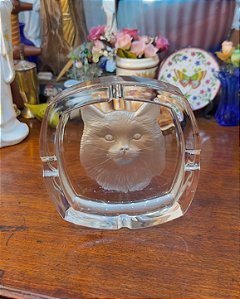 Antigo Cinzeiro em Cristal Francês Cristald’Arques Gato.