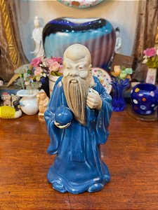 Escultura Oriental em Cerâmica Mudman Deus da Longevidade (Shou Xing)