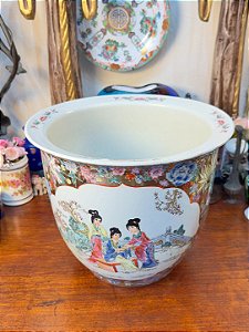 Vaso Cachepot Antigo em Porcelana Chinesa Canton Famille Rose.