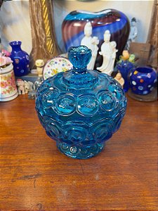 Bomboniere Antiga em Vidro Azul Turquesa.