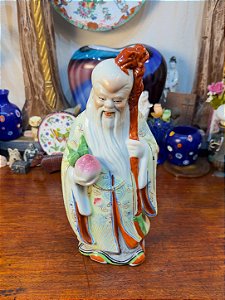 Escultura Antiga em Porcelana Chinesa – Sábio Shou Xing.