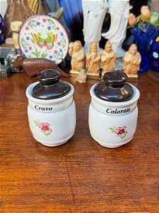Par de Potes Porta-Temperos Antigos em Porcelana.