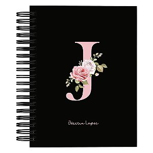 Caderno A5 : Alfabeto Floral - Capa Preta