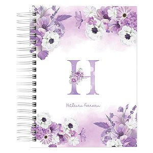 Caderno A5 : Alfabeto Floral Roxo