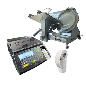 Balança Etiquetadora Kretz Report Lt 30kg + Fatiador Cortador de Frios SYS-300 + 12 Etiquetas 60x40mm