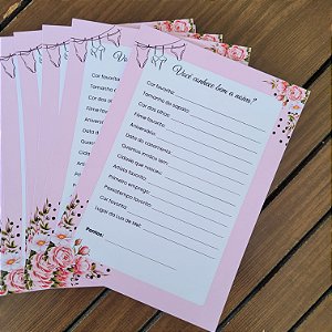 Cartão com Jogo ou Brincadeira para chá de lingerie ou despedida de solteira