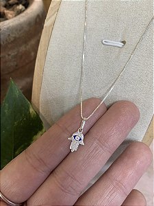 Choker Mão de Fátima com olho grego Prata 925