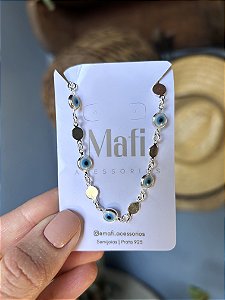 Pulseira olhos gregos e medalhas Prata 925
