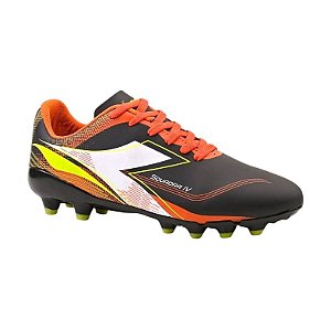 Chuteira Unissex Diadora Squadra IV Campo - Preto/Amarelo Neon/Branco
