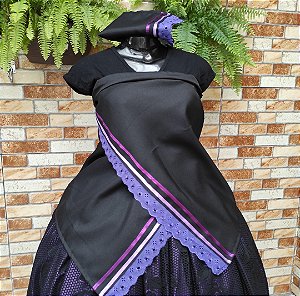 Conjunto pano de cabeça + Pano da costa preto/roxo