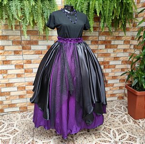 Saia lenços roxa com com lenços preto/tule glitter