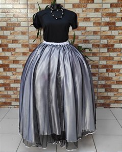 Saia tule/glitter preto com forro branco
