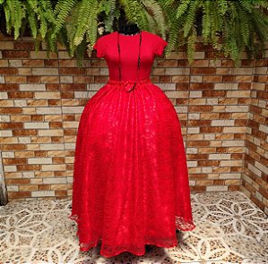 Saia de renda vermelha com forro vermelho