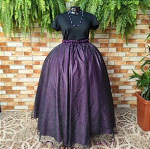Saia tule/glitter preta com forro roxo