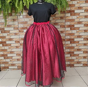 Saia tule/glitter prata com forro vermelho
