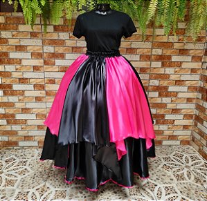 Saia lenços preta/rosa